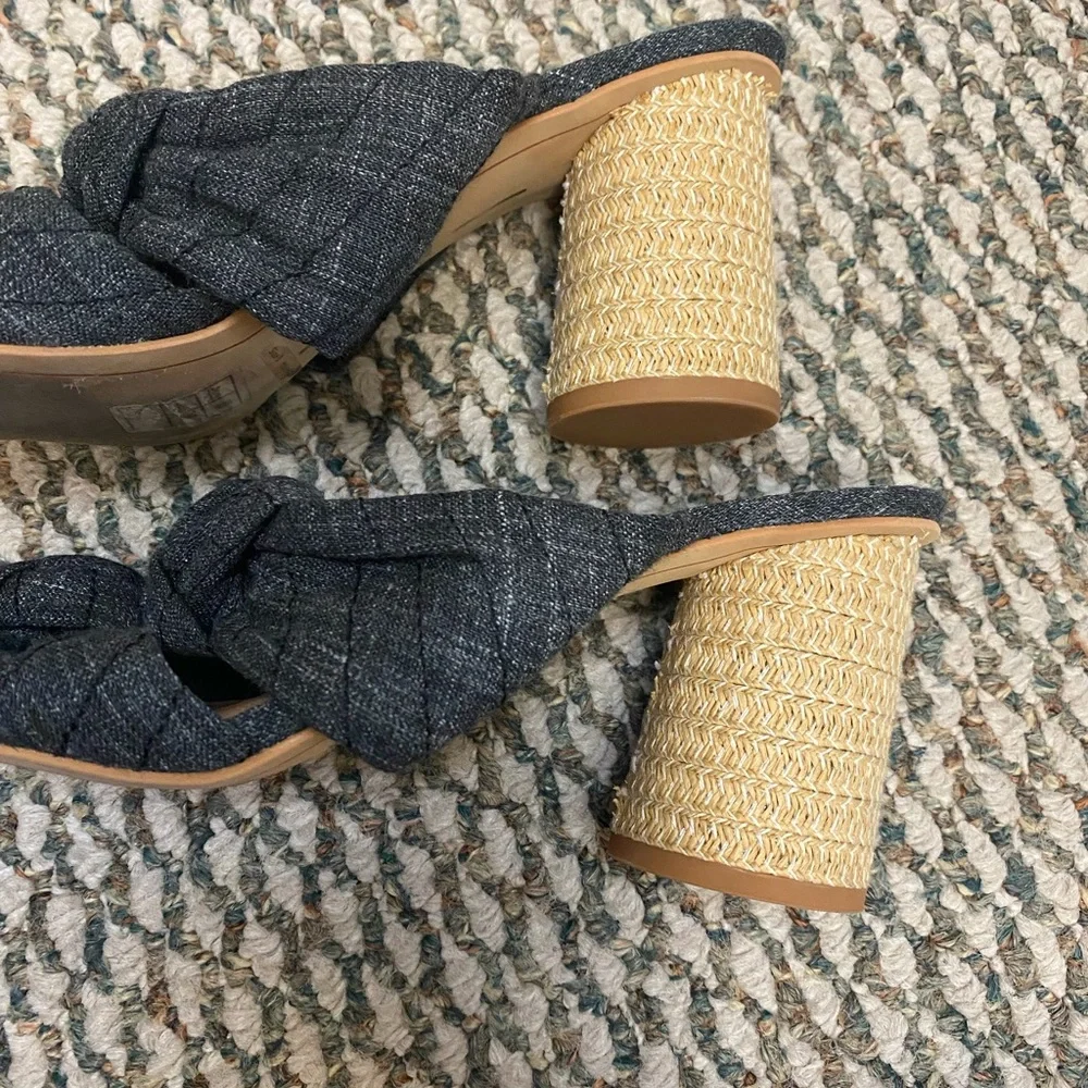 Dolce Vita Black Woven Knot Slide Sandals with Natural Rattan Heel